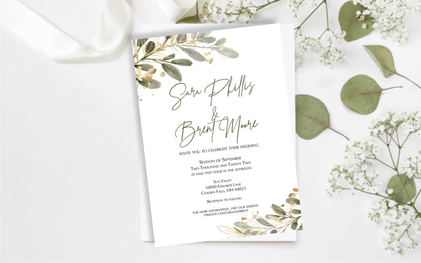 Gold Greenery Wedding Invitations