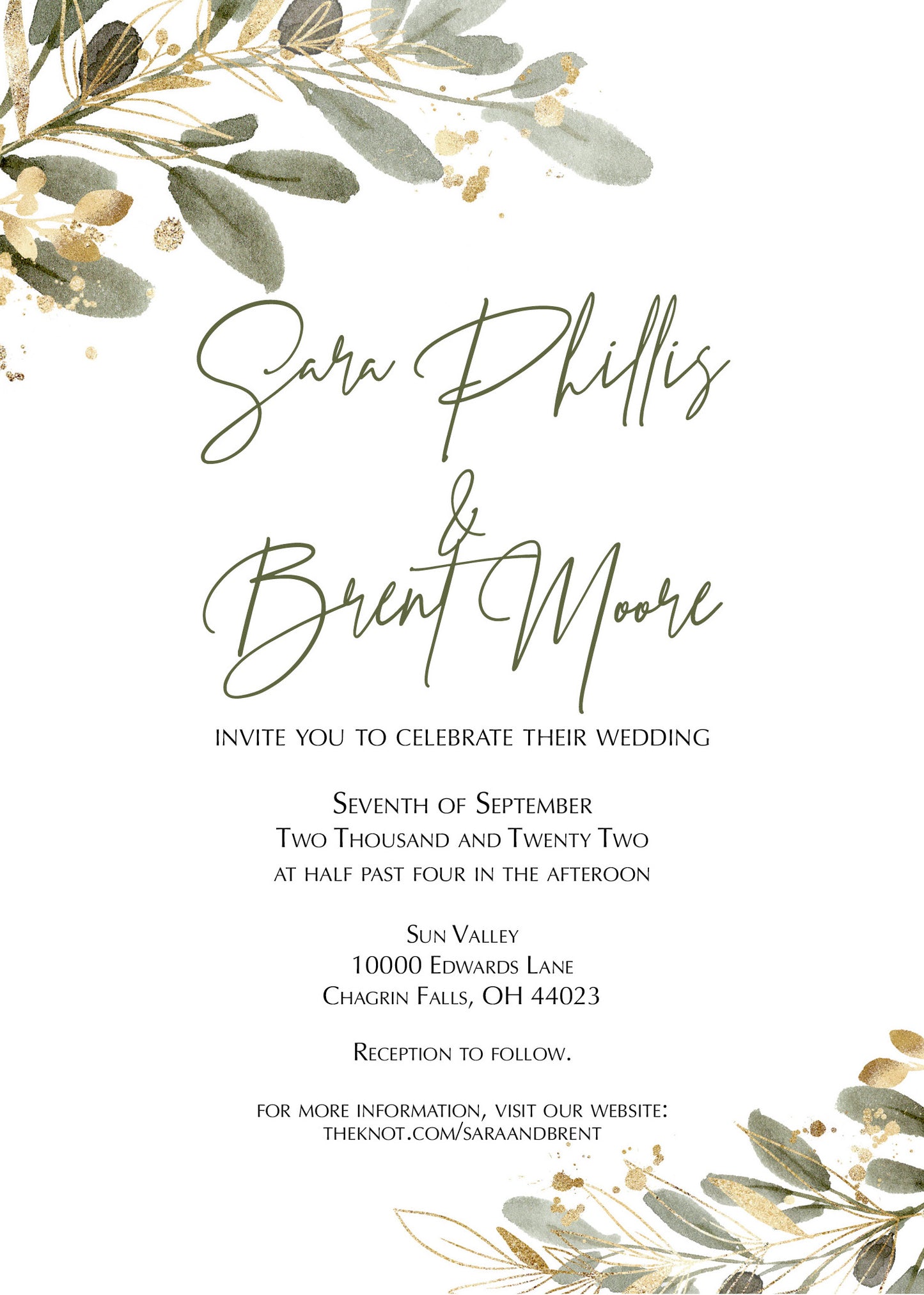 Gold Greenery Wedding Invitations