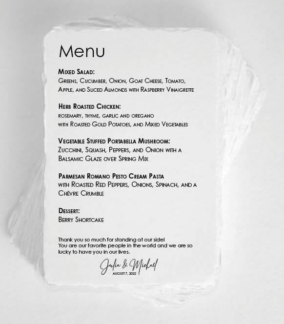 Dinner Menu - Live Edge Paper