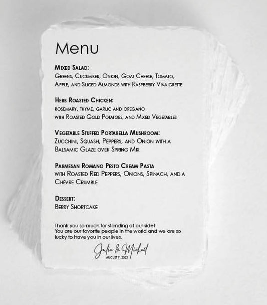 Dinner Menu - Live Edge Paper