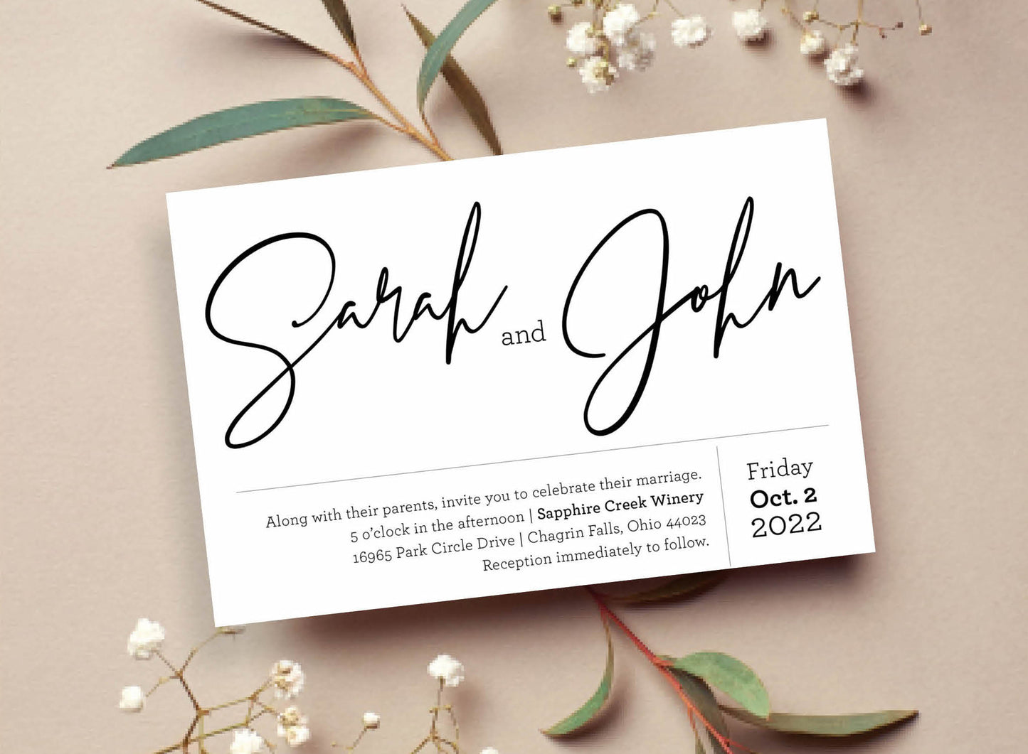 Modern White & Black Wedding Invitation - Digital Download Version