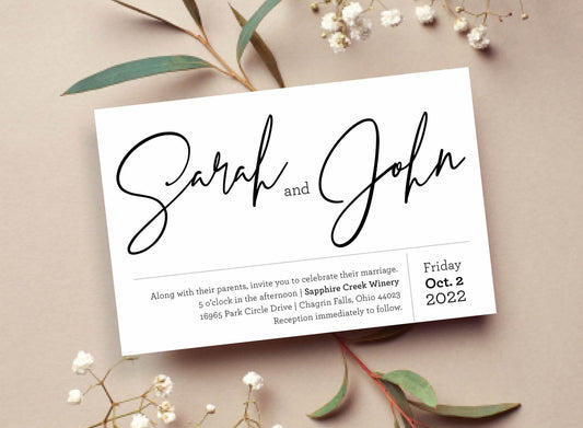 Modern White & Black Wedding Invitation - Digital Download Version