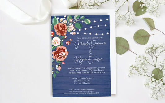 Navy Night Floral Wedding Invitation