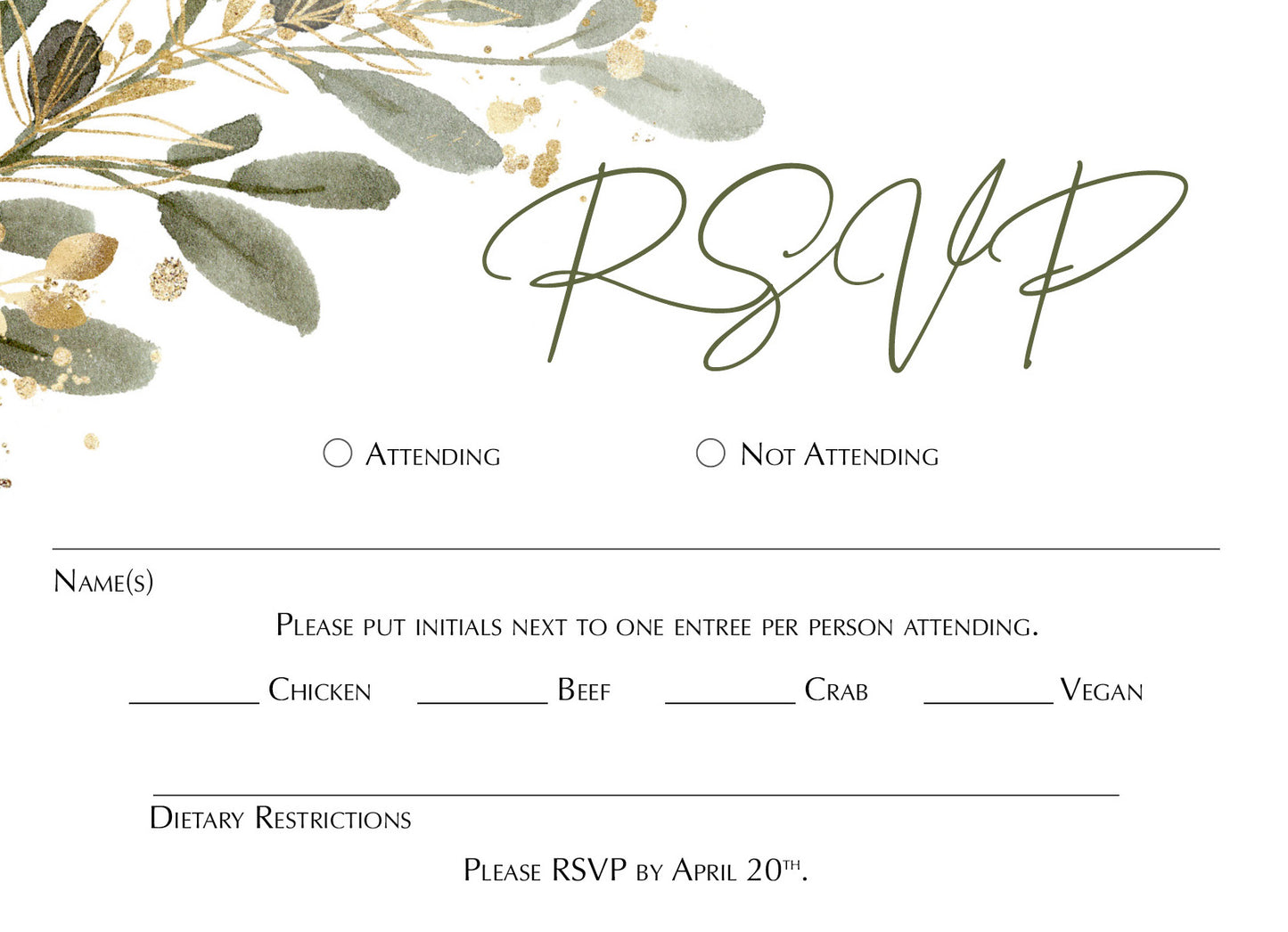 Gold Greenery Wedding Invitations