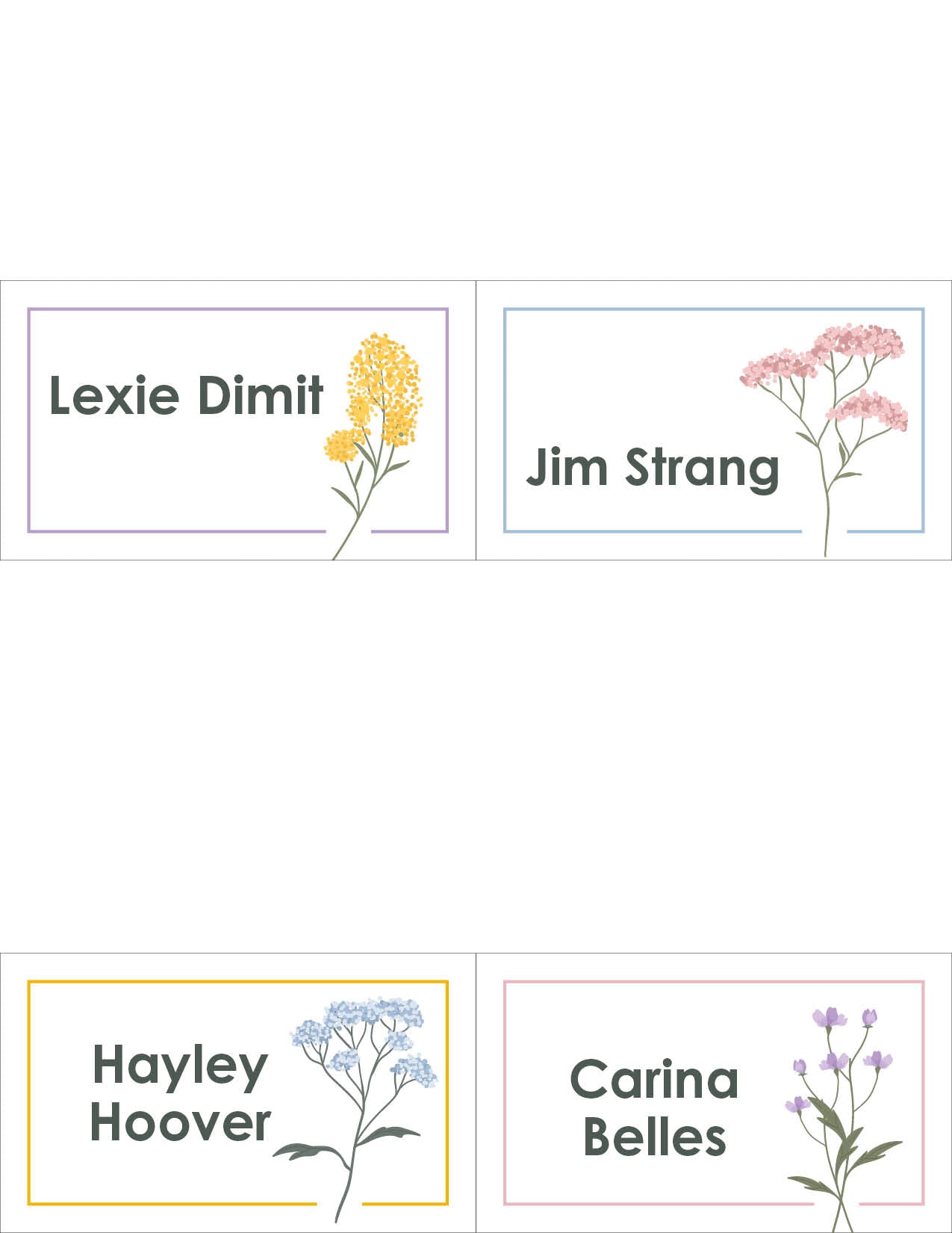 Spring Flower Place Cards